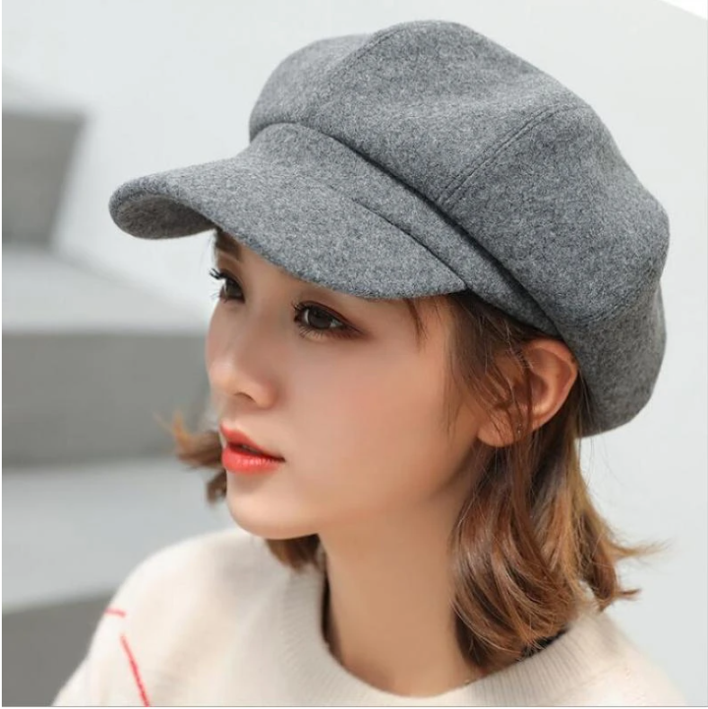 Autumn Winter Hats for Women Solid Plain Octagonal Newsboy Cap Men Ladies Casual Wool Hat Winter Beret Women Painter Caps