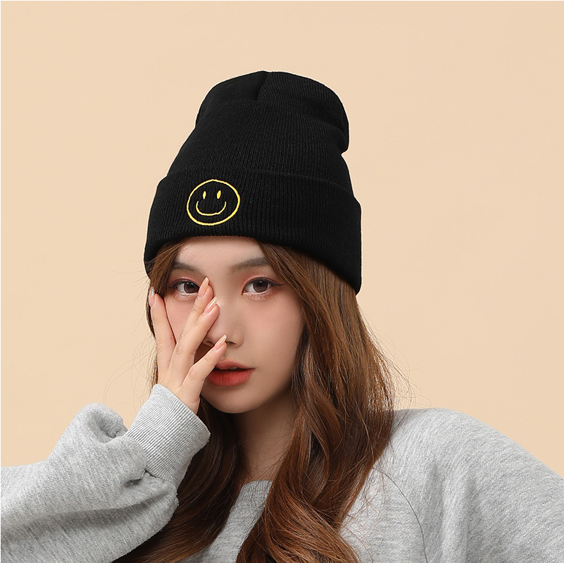 Autumn Winter Beanie Hat Men Women Smile Embroidery Warm Fashion Knitted ​Hat Unisex Casual Hip Hop Cap Knitted Wool Caps