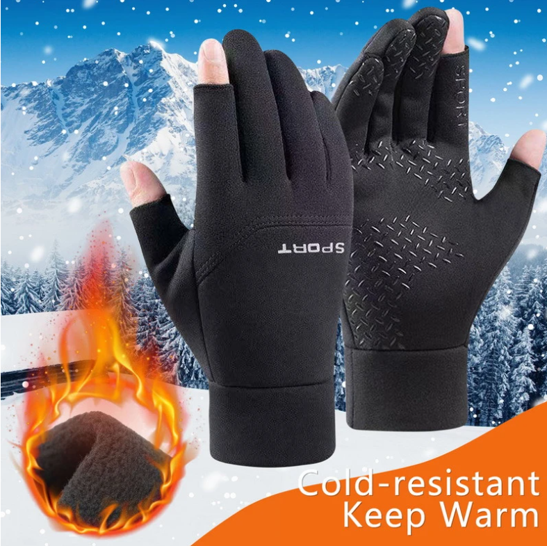 Men Winter Cycling Anti-Slip Gloves Outdoor Sports Running Motorcycle Ski Bare Mittens Touch Screen Warm Fleece Gloves Women