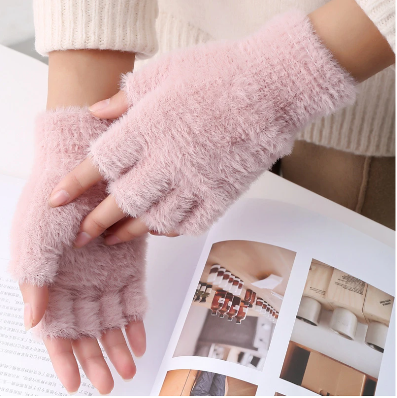 Women Men Winter Half Finger Imitation Mink Cashmere Gloves Touch Screen Writing Woolen Warm Mittens For Driving Outdoor Sports