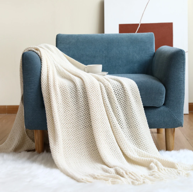 Nordic Sofa Blanket Knitted Shawl Solid Color Bed End Towel Wool Sofa Towel Hotel Bedroom Decorative Blanket Soft Nap Bedspread