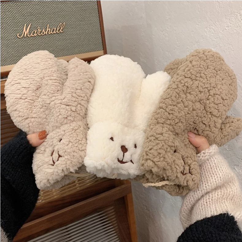 Cute Winter Women Bear Claw Gloves Plush Warm Soft Anime Cosplay Fingerless Mittens for Girls Outdoor Thicken Hand Guards Warmer
