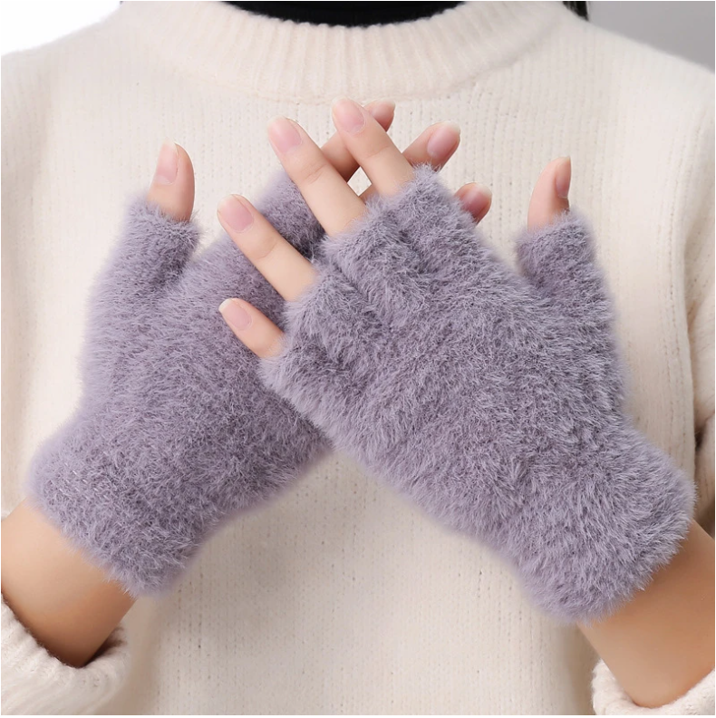 Women Men Winter Half Finger Imitation Mink Cashmere Gloves Touch Screen Writing Woolen Warm Mittens For Driving Outdoor Sports