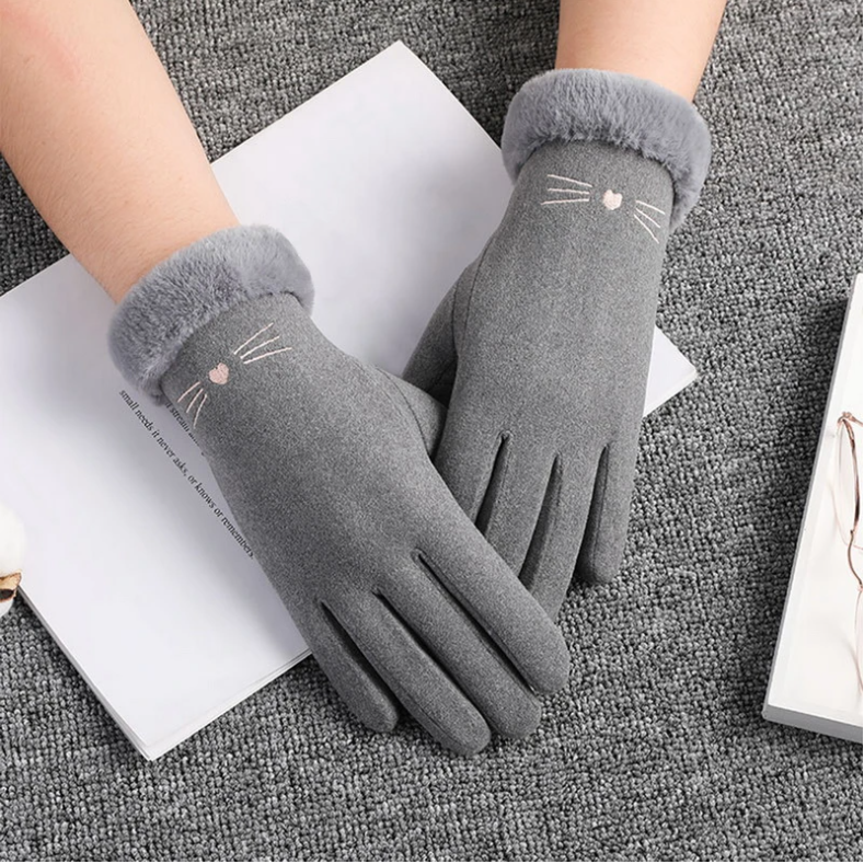 women Warm Gloves Ladies Winter Velvet Outdoor Sports Riding Thick Screen Driving Gloves Furry Warm Mitts Full Finger Mittens
